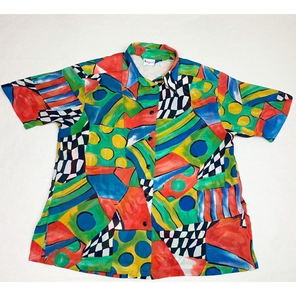 Vintage Hermann Lange Collection Shirt Colorful 42 Button Front